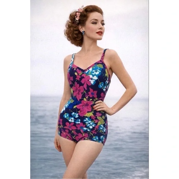Vintage 1950s Chapter House Floral Pinup Bathing Suit VTG 10 (32) - Picture 1 of 11